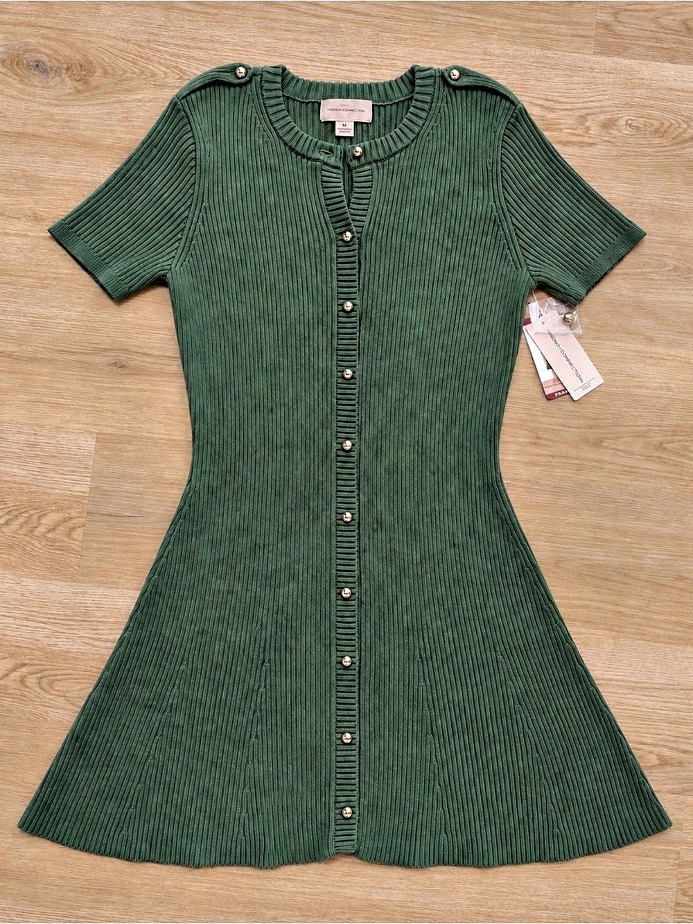 French Connection Sweater Dress Ribbed Mini in Green XL NWT